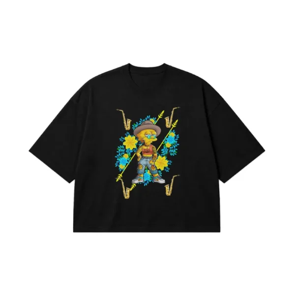 تیشرت باکسی سیمپسون‌ها طرح بارت با گل و ساکسیفون (Bart Simpson) کد 23149