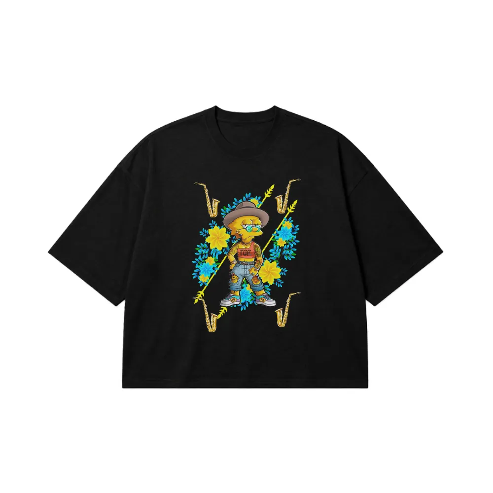 تیشرت باکسی سیمپسون‌ها طرح بارت با گل و ساکسیفون (Bart Simpson) کد 23149