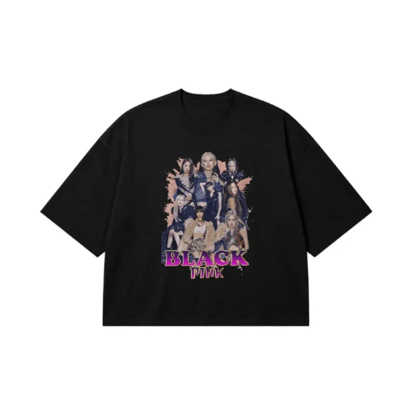 تیشرت باکسی بلک‌پینک طرح کلاژ گروهی عکس (Blackpink) کد 23157