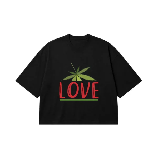 تیشرت باکسی کانابیس طرح برگ و نوشته Love کد 23218
