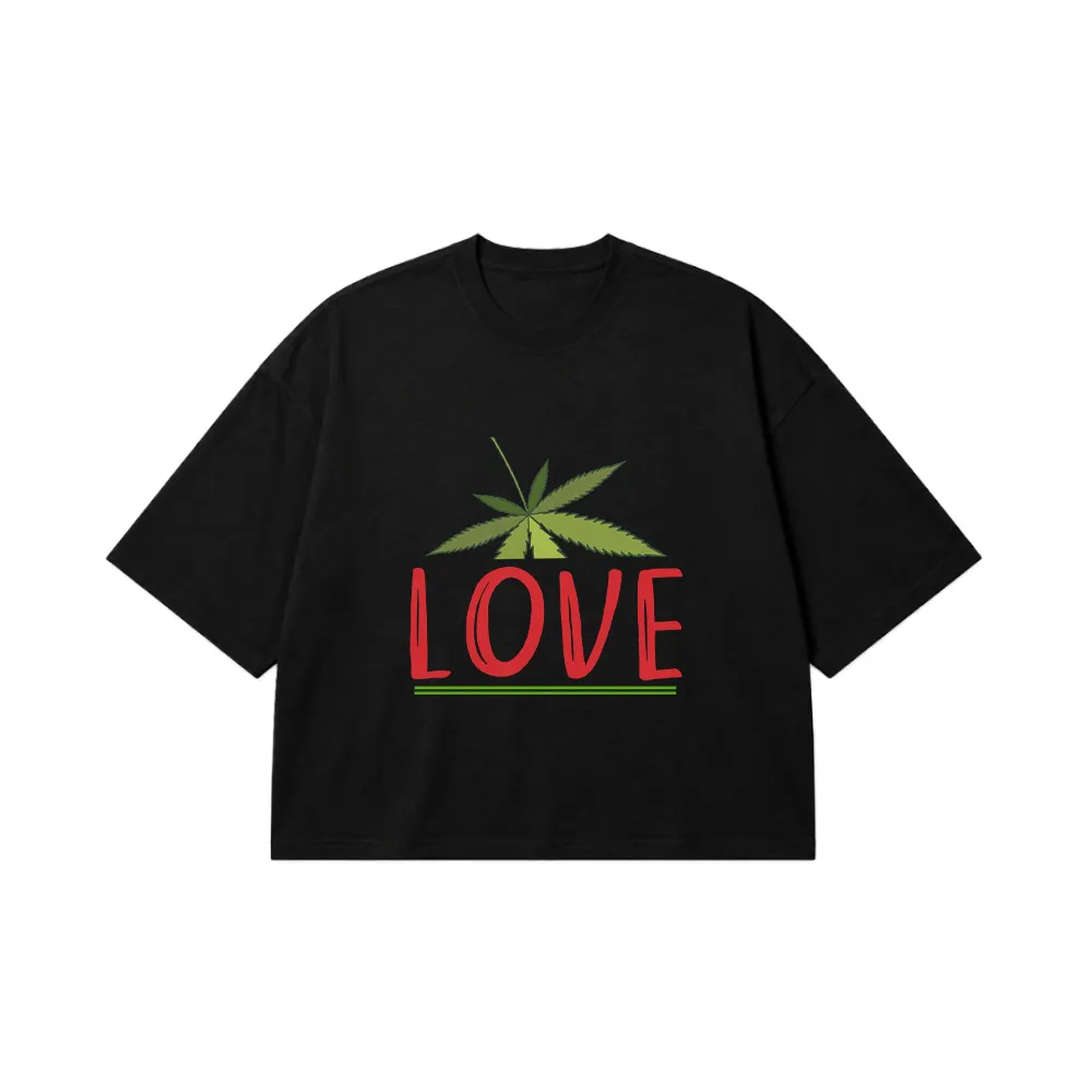 تیشرت باکسی کانابیس طرح برگ و نوشته Love کد 23218