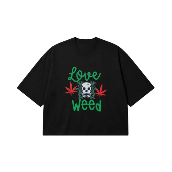 تیشرت باکسی جمجمه و کانابیس طرح Love Weed کد 23240