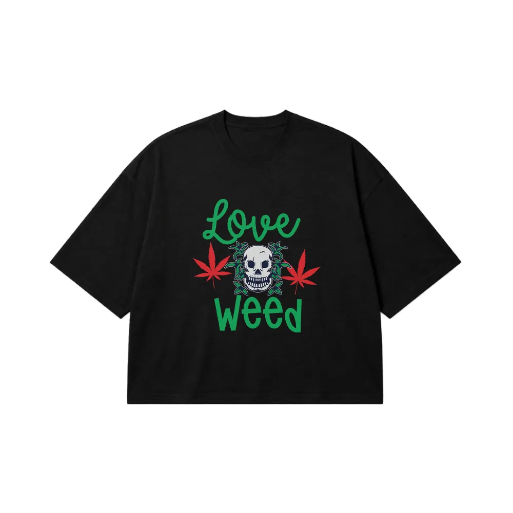 تیشرت باکسی جمجمه و کانابیس طرح Love Weed کد 23240