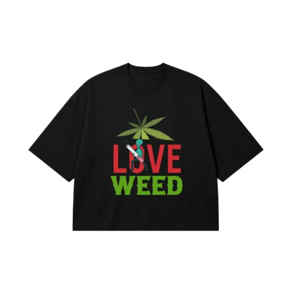 تیشرت باکسی فضانورد و کانابیس طرح Love Weed کد 23245