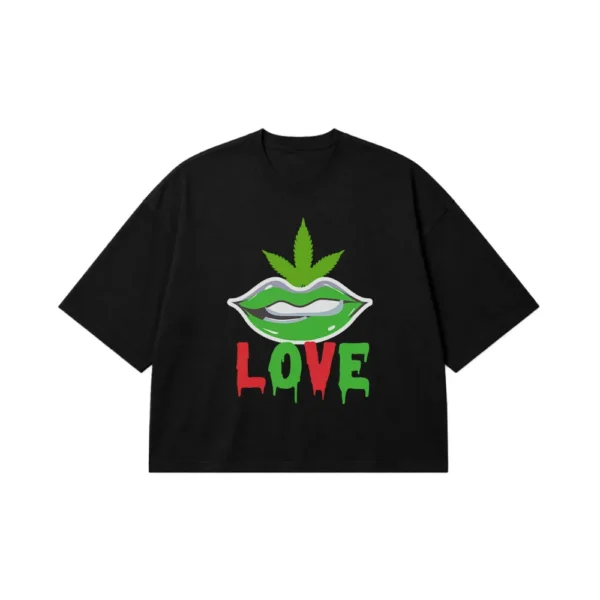 تیشرت باکسی کانابیس طرح لب و Love Weed کد 23270