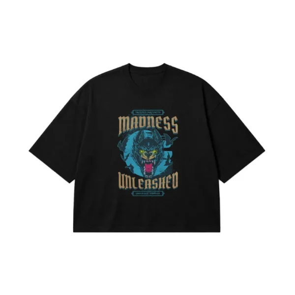 تیشرت باکسی گرگ طرح Madness Unleashed کد 23485