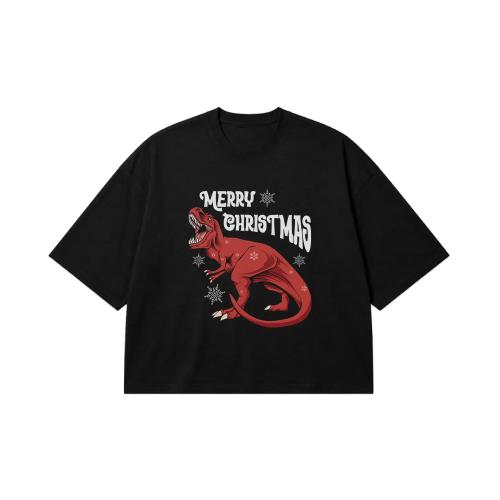 تیشرت باکسی کریسمس طرح دایناسور قرمز (Merry Christmas) کد 23807