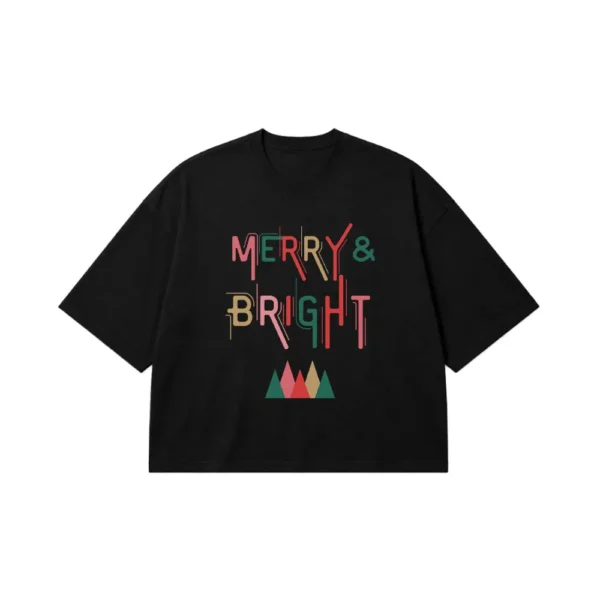تیشرت باکسی کریسمس طرح Merry & Bright کد 23809