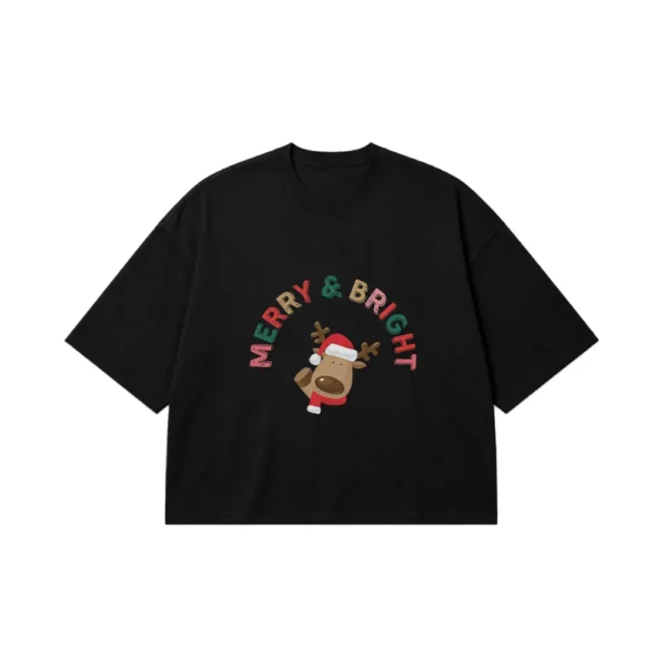 تیشرت باکسی کریسمس طرح گوزن Merry & Bright کد 23810