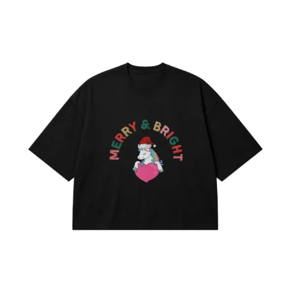 تیشرت باکسی کریسمس طرح یونیکورن Merry & Bright کد 23811