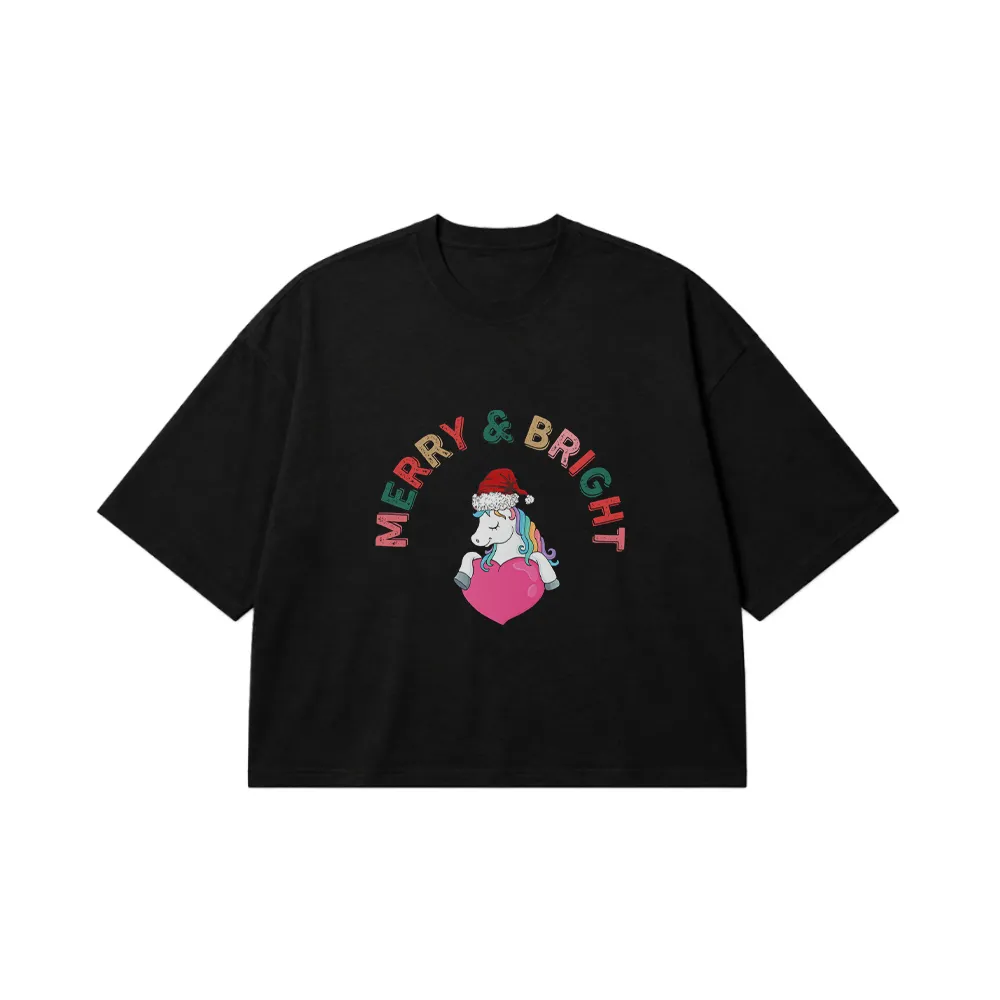 تیشرت باکسی کریسمس طرح یونیکورن Merry & Bright کد 23811