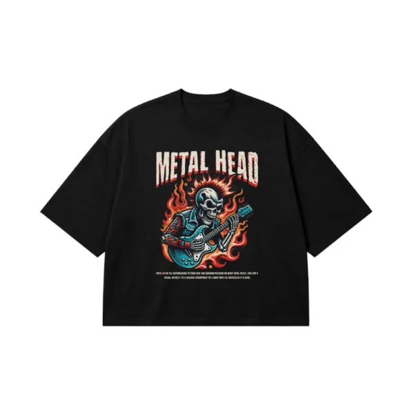 تیشرت باکسی متال طرح اسکلت گیتاریست (Metal Head) کد 23823