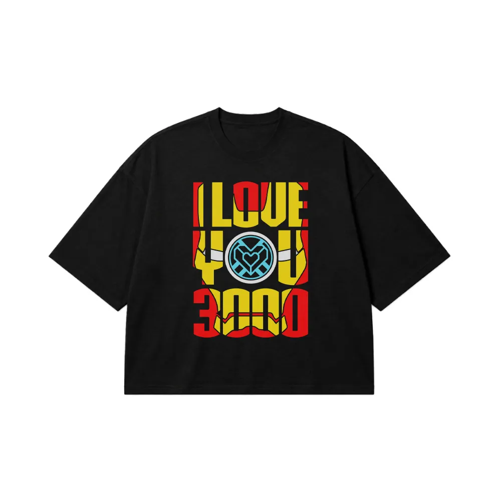 تیشرت باکسی مارول طرح آیرون من و نوشته I Love You 3000 کد 241