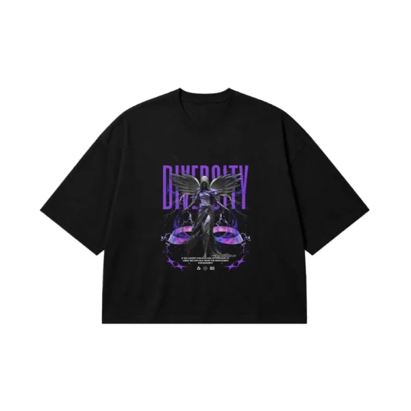 تیشرت باکسی تندیس عدالت بال‌دار و ترازو طرح Diversity کد 2443