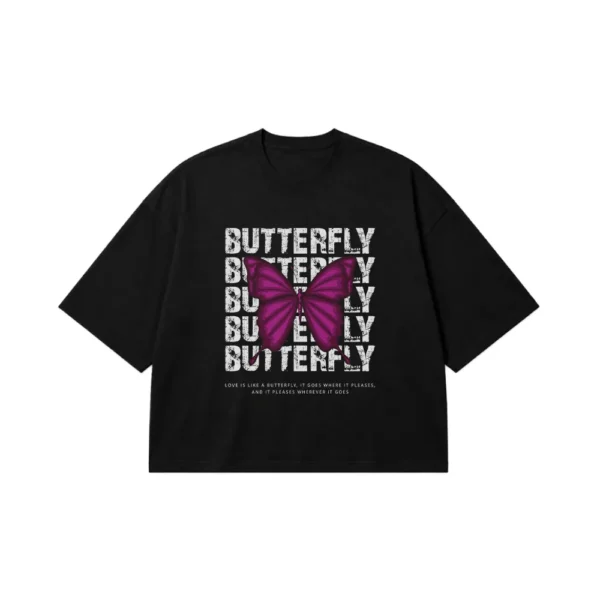 تیشرت باکسی پروانه بنفش و نوشته Butterfly کد 249