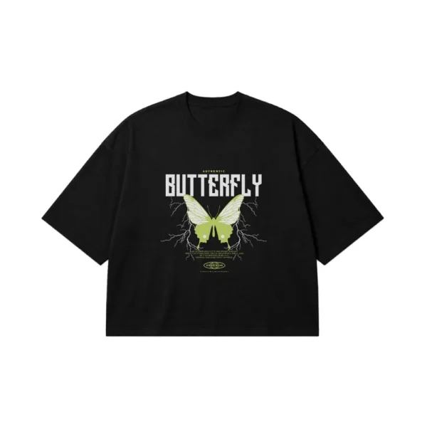 تیشرت باکسی پروانه روشن و نوشته Butterfly کد 255