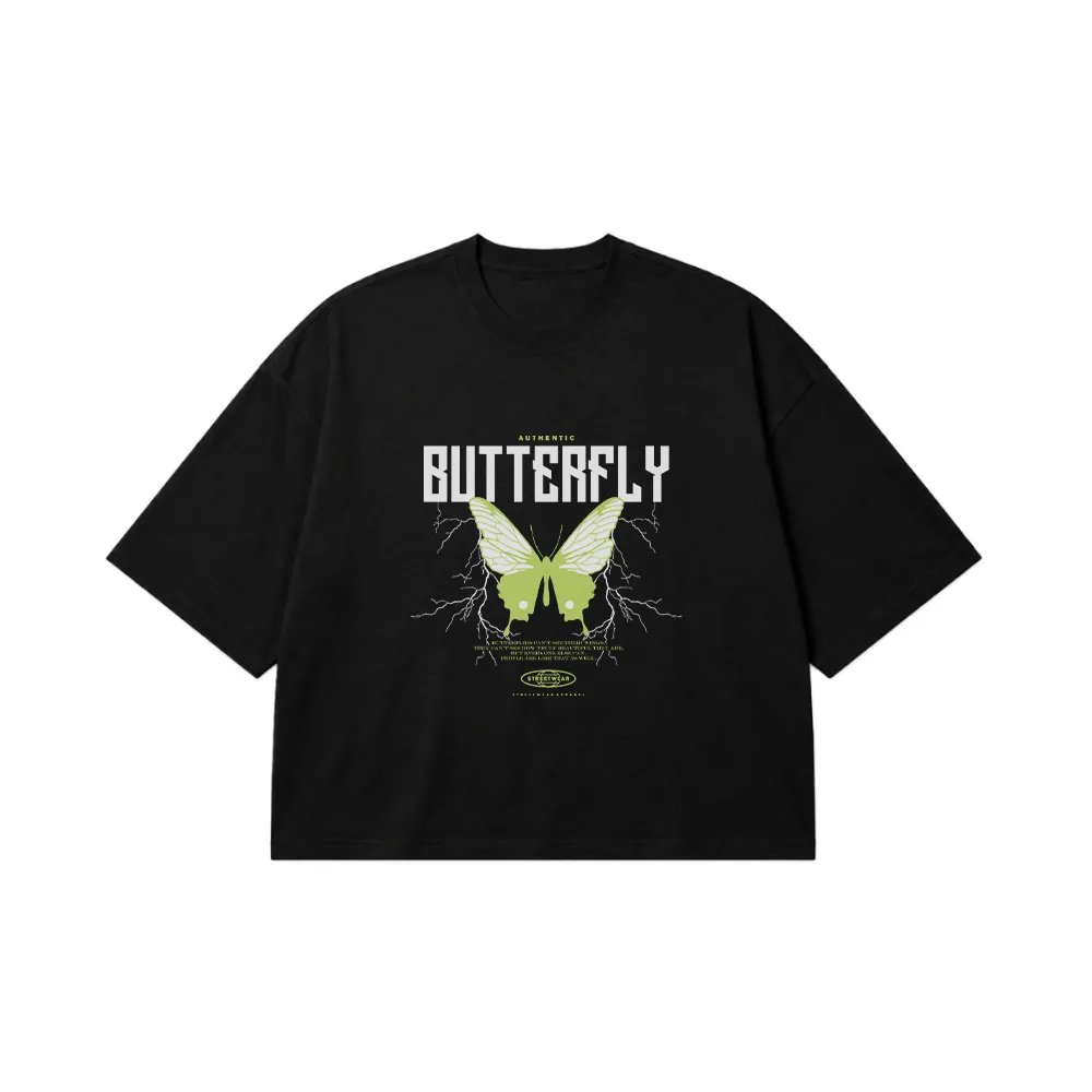 تیشرت باکسی پروانه روشن و نوشته Butterfly کد 255
