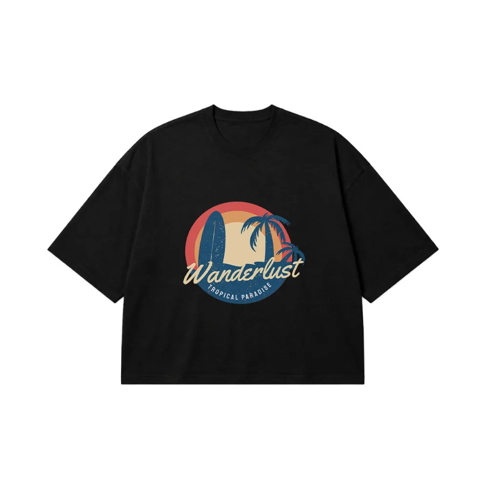 تیشرت باکسی تابستانی طرح Wanderlust Tropical Paradise کد 2982
