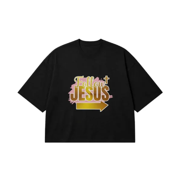 تیشرت باکسی نوشته Follow Jesus و فلش طلایی کد 320