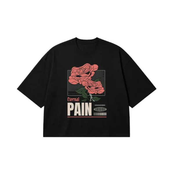 تیشرت باکسی رزهای قرمز و نوشته Eternal Pain کد 335