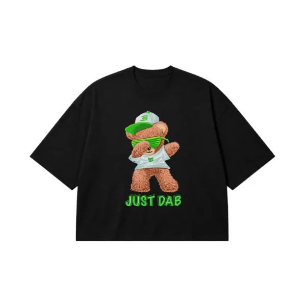 تیشرت باکسی خرس کلاه‌سبز طرح Just Dab کد 354