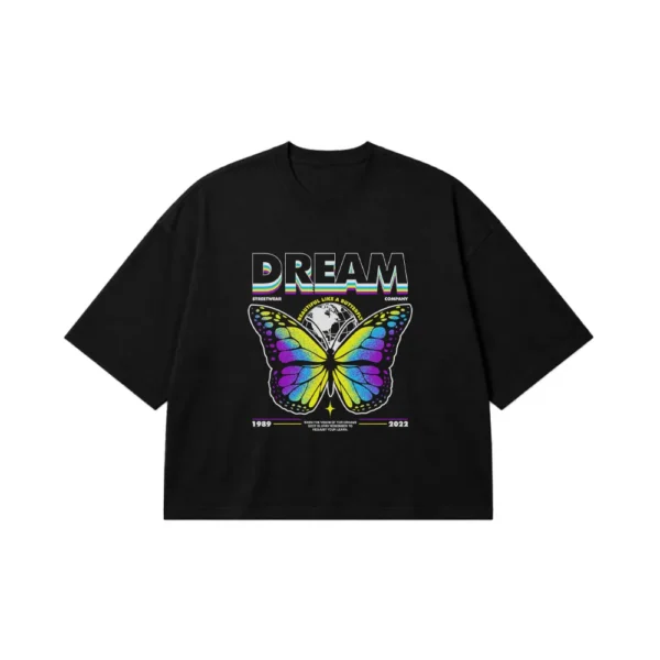 تیشرت باکسی پروانه رنگی و نوشته Dream کد 355