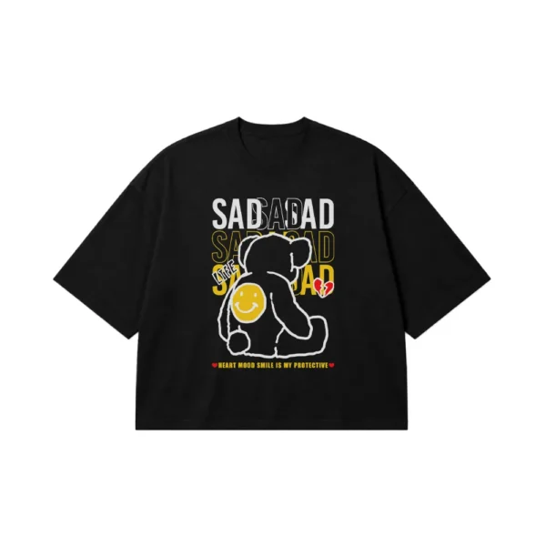 تیشرت باکسی خرس با صورتک زرد و نوشته Sad کد 373
