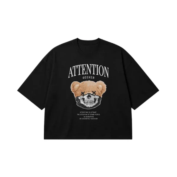 تیشرت باکسی خرس طرح Attention Seeker کد 3740