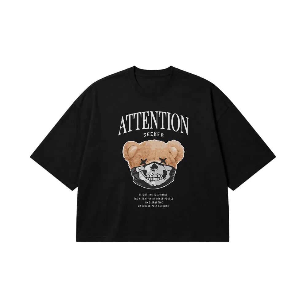 تیشرت باکسی خرس طرح Attention Seeker کد 3740