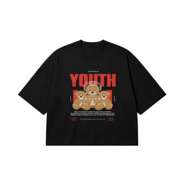 تیشرت باکسی سه خرس عروسکی و نوشته Youth کد 384