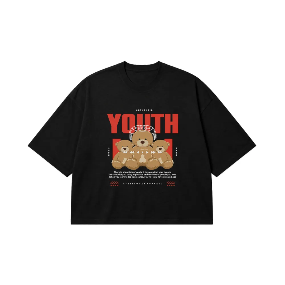 تیشرت باکسی سه خرس عروسکی و نوشته Youth کد 384