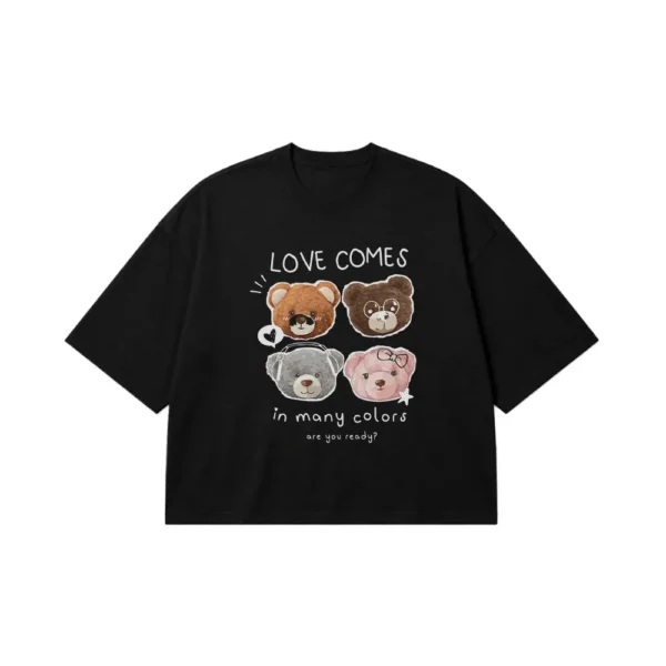 تیشرت باکسی خرس عاشقانه طرح Love Comes in Many Colors کد 3872