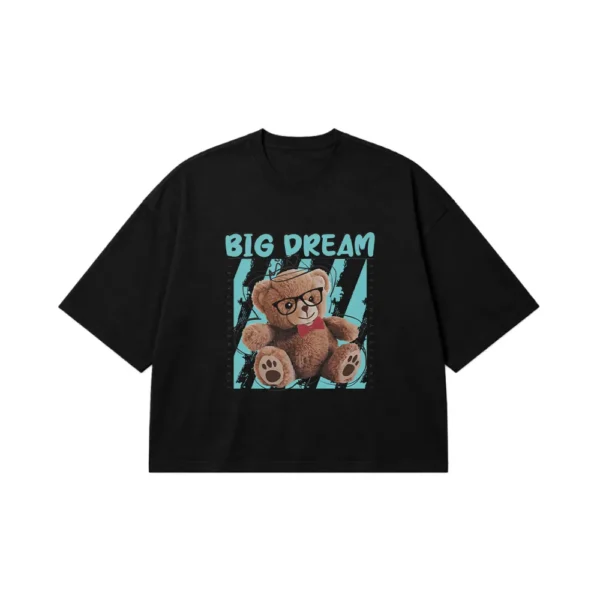 تیشرت باکسی خرس عینکی و نوشته Big Dream کد 390