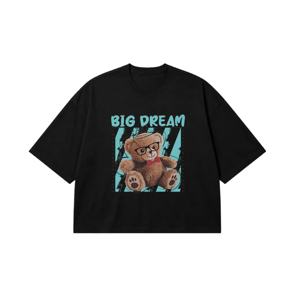 تیشرت باکسی خرس عینکی و نوشته Big Dream کد 390