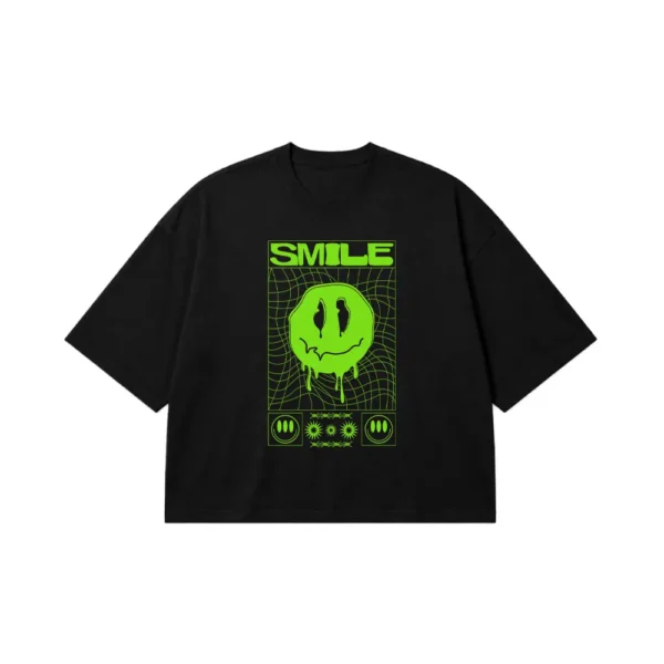 تیشرت باکسی لبخند نئونی طرح Smile کد 4009