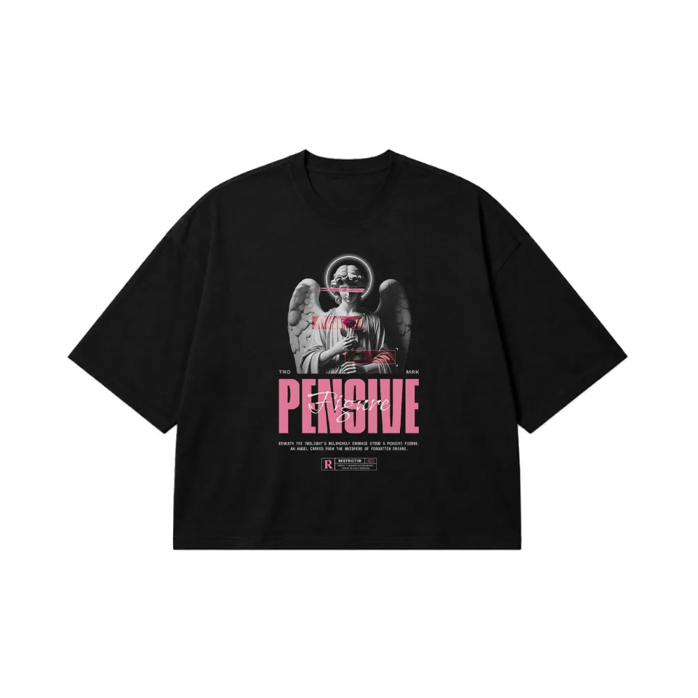 تیشرت باکسی فرشته طرح Pensive کد 4091