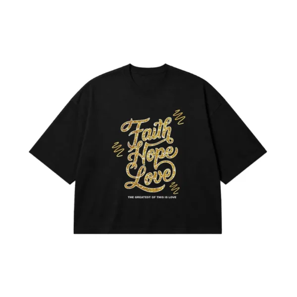 تیشرت باکسی حضرت عیسی نوشته Faith Hope Love کد 4301