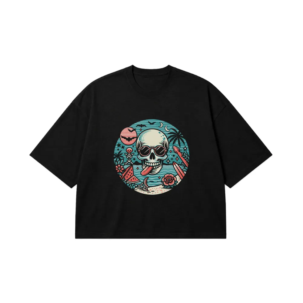 تیشرت باکسی جمجمه و موج ساحلی (Beach Skull) کد 45