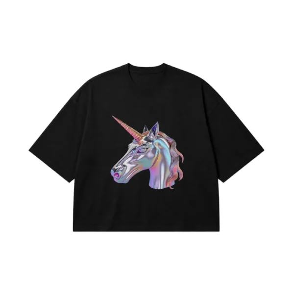 تیشرت باکسی طرح تک‌شاخ فلزی (Metallic Unicorn) کد 5063