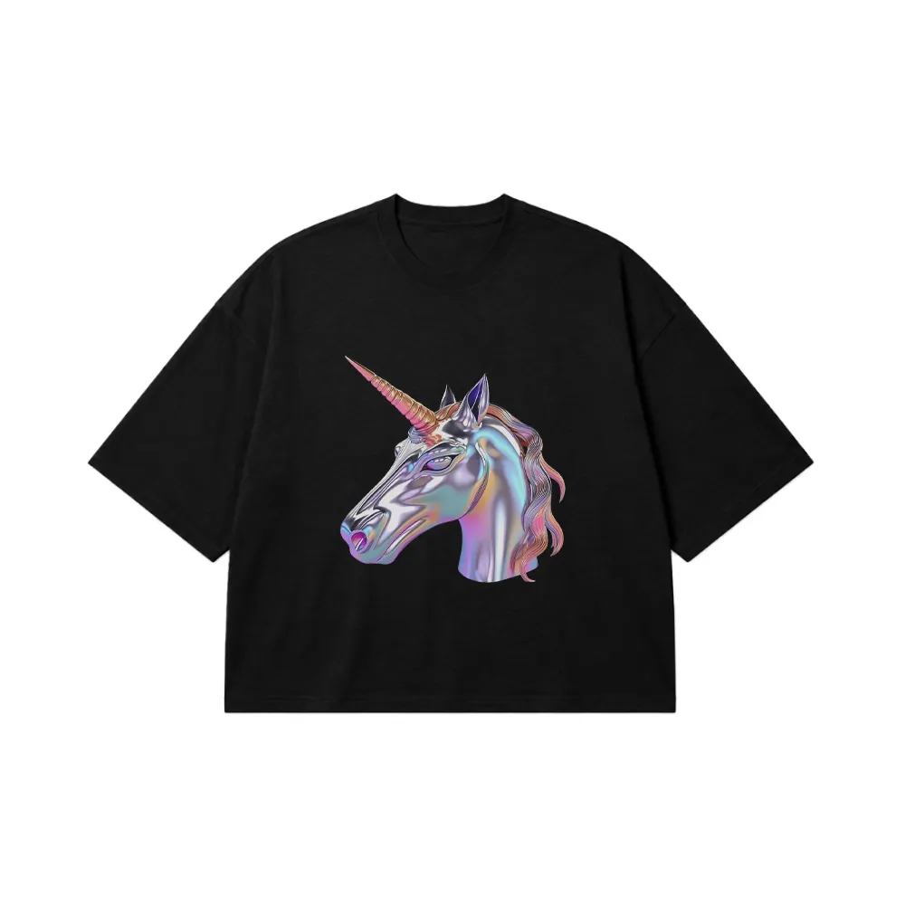 تیشرت باکسی طرح تک‌شاخ فلزی (Metallic Unicorn) کد 5063