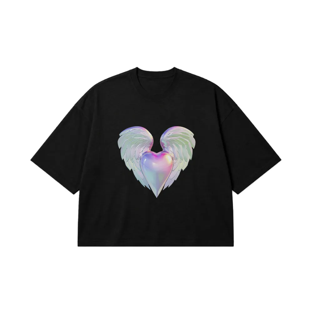تیشرت باکسی طرح قلب بالدار فلزی (Metallic Winged Heart) کد 5065