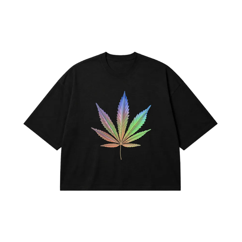 تیشرت باکسی طرح برگ شاهدانه براق (Chrome Cannabis Leaf) کد 5076