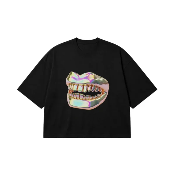 تیشرت باکسی طرح دندان طلا براق (Chrome Grillz) کد 5094