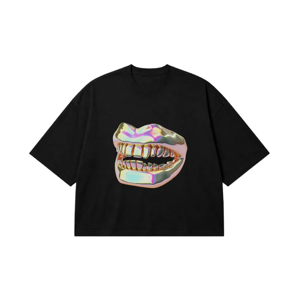 تیشرت باکسی طرح دندان طلا براق (Chrome Grillz) کد 5094