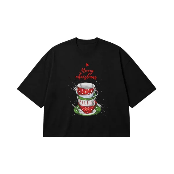 تیشرت باکسی کریسمس طرح فنجان چای Merry Christmas کد 5251