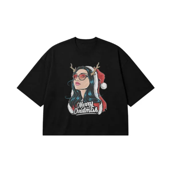 تیشرت باکسی کریسمس طرح دخترانه Merry Christmas کد 5292