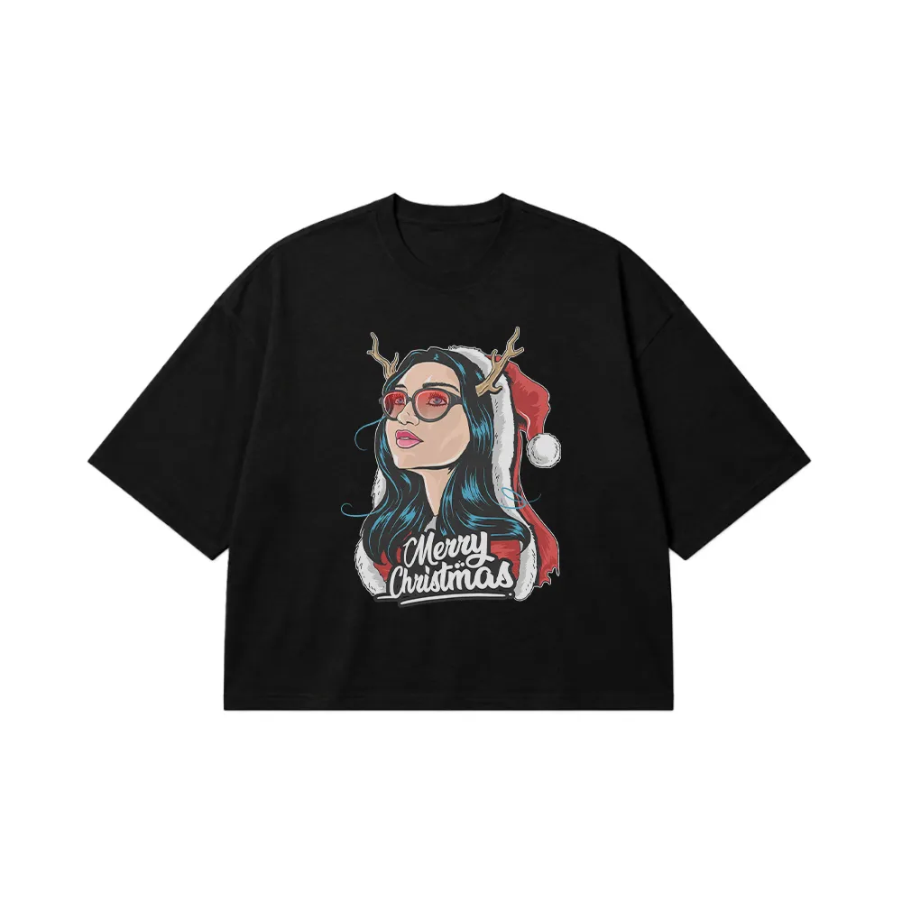 تیشرت باکسی کریسمس طرح دخترانه Merry Christmas کد 5292