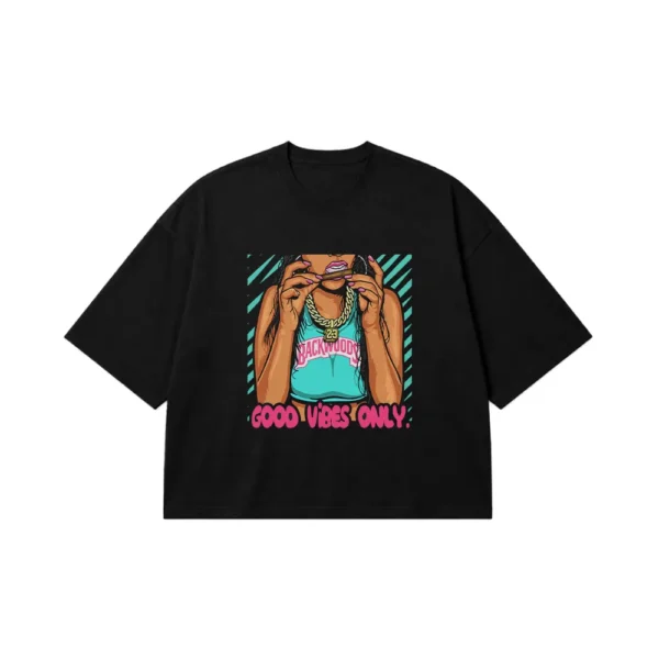 تیشرت باکسی دخترانه طرح Good Vibes Only کد 5596
