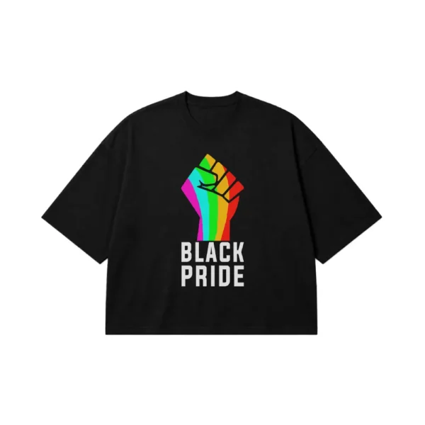 تیشرت باکسی طرح مشت رنگین‌کمانی Black Pride کد 5760