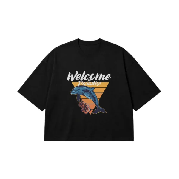 تیشرت باکسی تابستانی طرح دلفین Welcome Paradise کد 5848